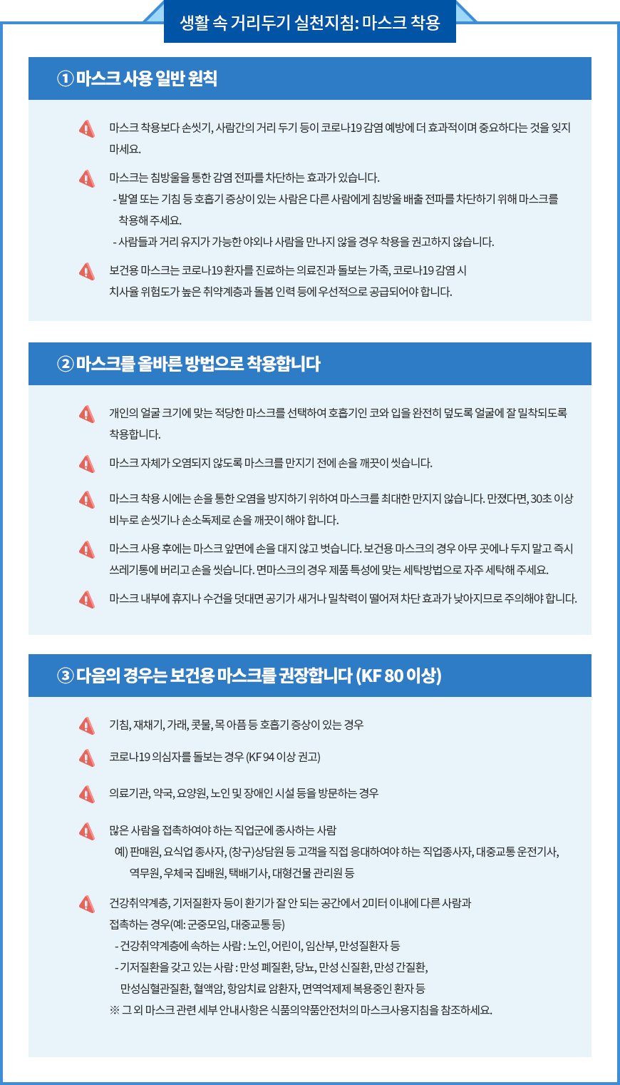 생활 속 거리두기 실천지침: 마스크 착용